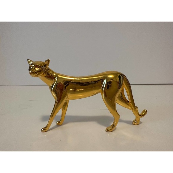 THE FRANKLIN MINT curio cabinet cats collection "Art Deco" Brass Cat -VINTAGE - Picture 1 of 9